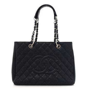 CHANEL Caviar Quilted Grand Shopping Tote GST Navy Blue