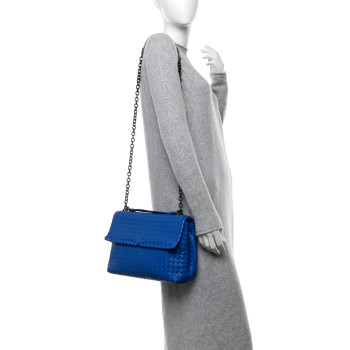 BOTTEGA VENETA Nappa Intrecciato Large Olimpia Bag Blue