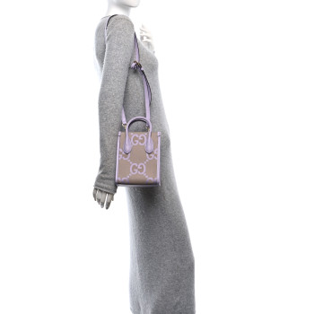 GUCCI Monogram Jumbo GG Textured Dollar Calfskin Mini Tote Bag Beige Lapis
