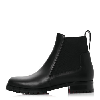 CHRISTIAN LOUBOUTIN Calfskin Marchacroche Flat Chelsea Boots 39 Black