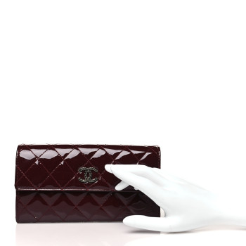 CHANEL Patent Quilted Large Brilliant Flap Wallet Dark Burgundy