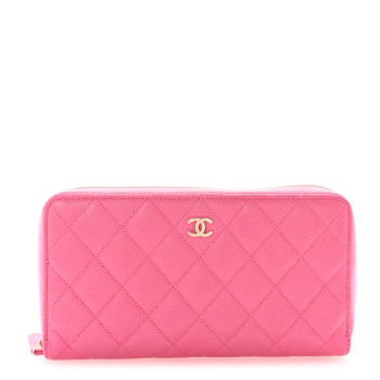 CHANEL Caviar Quilted Large Gusset Zip Around Wallet Pink
