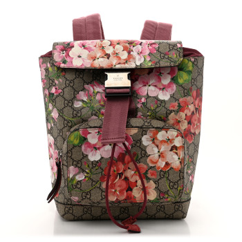GUCCI GG Supreme Monogram Blooms Small Single Buckle Backpack Beige Multicolor Dry Rose