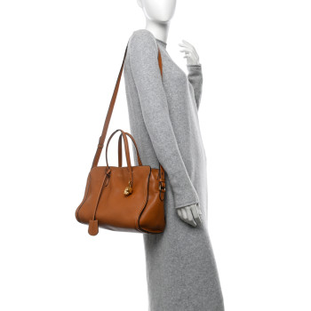 ALEXANDER MCQUEEN Pebbled Calfskin Small Skull Padlock Zip Around Tote Cognac
