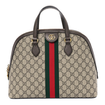 GUCCI GG Supreme Monogram Web Medium Ophidia Top Handle Dome Bag Brown