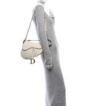 CHRISTIAN DIOR Grained Calfskin Saddle Bag With Strap Latte