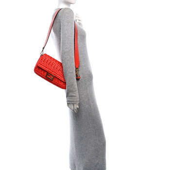 FENDI Paglia Vitello Grace FF Woven Baguette Lava