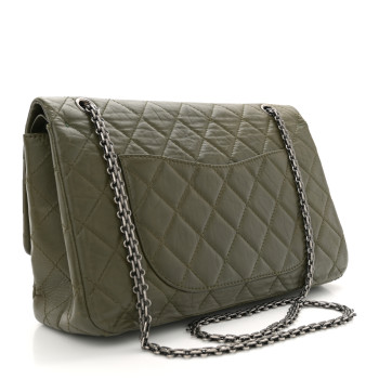 CHANEL Aged Calfskin Quilted 2.55 Reissue 227 Flap Dark Green