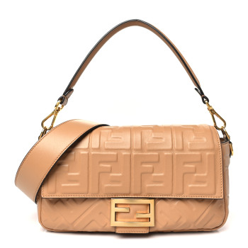 FENDI Nappa FF 1974 Embossed Baguette Miele Scuro