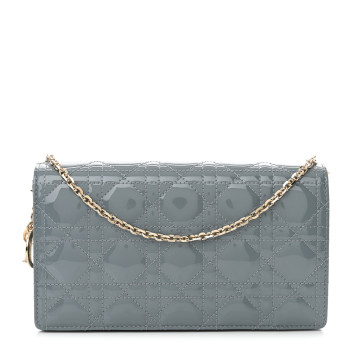 CHRISTIAN DIOR Patent Cannage Lady Dior Chain Wallet Denim