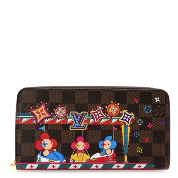 LOUIS VUITTON Damier Ebene 2020 Christmas Animation Bumper Cars Zippy Wallet Coquelicot