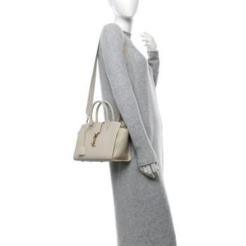 SAINT LAURENT Calfskin Baby Monogram Downtown Cabas White