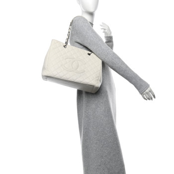 CHANEL Caviar Quilted Grand Shopping Tote GST White