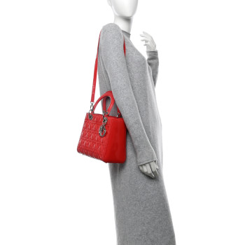 CHRISTIAN DIOR Patent Cannage Medium Lady Dior Red