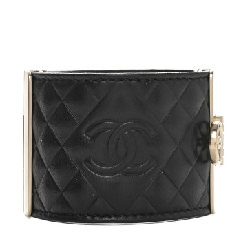 CHANEL Calfskin Quilted CC Wide Cuff M Black
