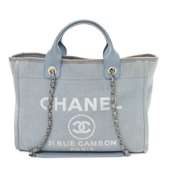 CHANEL Mixed Fibers Small Deauville Tote Light Blue