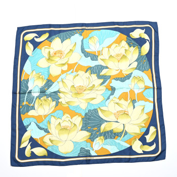 HERMES Silk Fleurs de Lotus Scarf 90