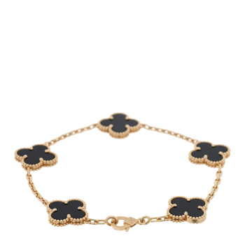 VAN CLEEF & ARPELS 18K Yellow Gold Black Onyx 5 Motifs Vintage Alhambra Bracelet