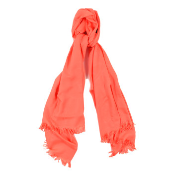 HERMES Cashmere Silk Jacquard New Libris Scarf Orange Kumquat