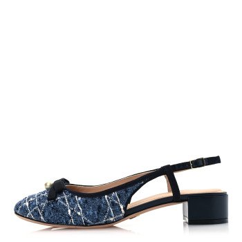 CHRISTIAN DIOR Tweed Cannage Slingback Ballet Pumps 39 Denim