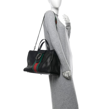 GUCCI Calfskin Web Stripe Large Dionysus Tote Bag Black