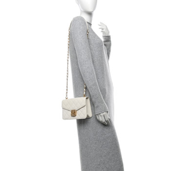 CHANEL Calfskin Strass Quilted Flap White