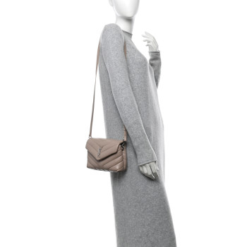 SAINT LAURENT Calfskin Y Quilted Monogram Toy Loulou Crossbody Bag Light Natural