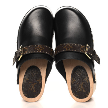 LOUIS VUITTON Calfskin Patent Monogram Cottage Clog Mules 40 Black