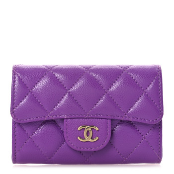 CHANEL Caviar Quilted Flap Card Holder Wallet Purple
