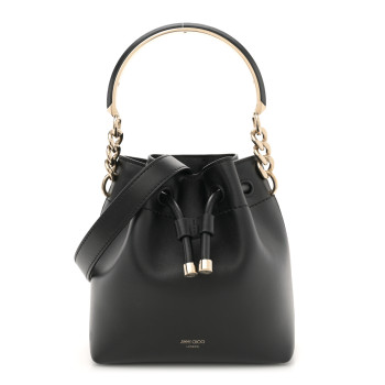 JIMMY CHOO Smooth Shiny Calfskin Bon Bon Bucket Bag Black