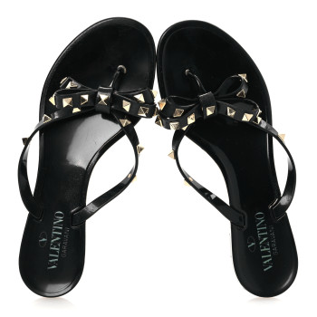 VALENTINO GARAVANI PVC Jelly Rockstud Bow Thong Sandals 38 Black