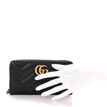 GUCCI Calfskin Matelasse GG Marmont Zip Around Wallet Black