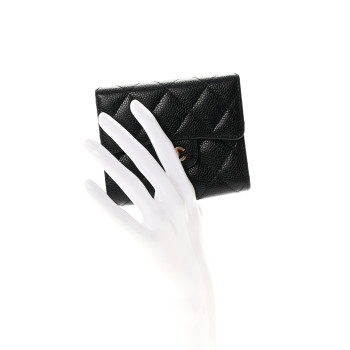 CHANEL Caviar Quilted Compact Flap Wallet Black