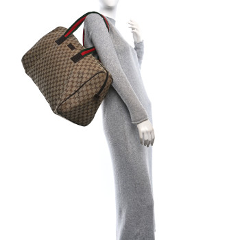 GUCCI GG Monogram Web Large Collapsible Carry On Duffle Beige Brown