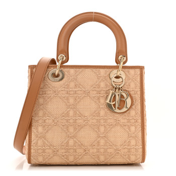 CHRISTIAN DIOR Raffia Medium Lady Dior Bag Beige