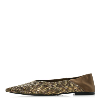 SAINT LAURENT Raso Seta Crystal Embellished Carolyn Mules 37 Kaki Starlight 37 Gold