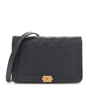 CHANEL Caviar Quilted Boy Wallet On Chain WOC Navy