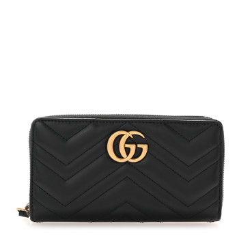 GUCCI Calfskin Matelasse GG Marmont Zip Around Wallet Black