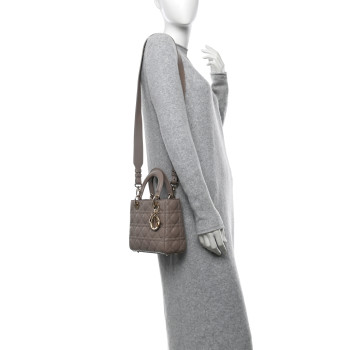 CHRISTIAN DIOR Lambskin Cannage Small My ABCDior Lady Dior Warm Taupe