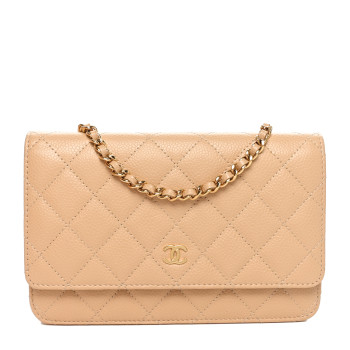 CHANEL Caviar Quilted Wallet on Chain WOC Beige