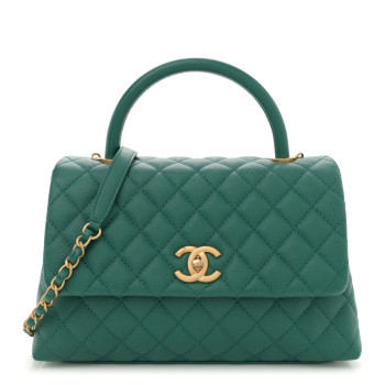 CHANEL Caviar Quilted Small Coco Handle Flap Green