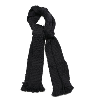 LOUIS VUITTON Wool Silk Logomania Scarf Charcoal Grey