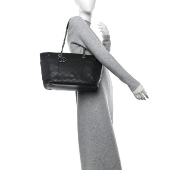 CHANEL Lambskin Stitched Shopping Tote Black