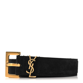 SAINT LAURENT Suede Monogram Square Buckle Belt 80 32 Black