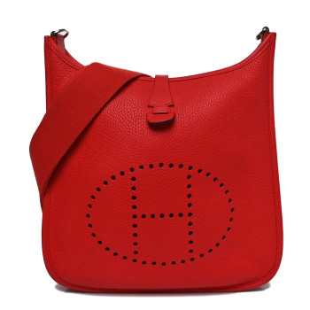 HERMES Taurillon Clemence Evelyne III PM Rouge Pivoine
