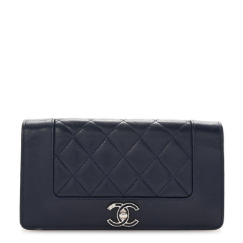 CHANEL Sheepskin Quilted Mademoiselle Vintage Zip Around Wallet Navy