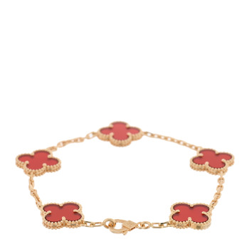 VAN CLEEF & ARPELS 18K Yellow Gold Carnelian 5 Motifs Vintage Alhambra Bracelet