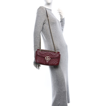 GUCCI Calfskin Matelasse Small GG Marmont Shoulder Bag Rosso Ancora Red