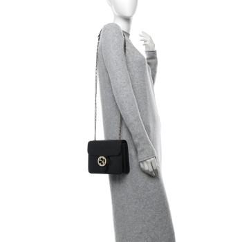 GUCCI Dollar Calfskin Small Interlocking G Shoulder Bag Black