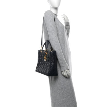 CHRISTIAN DIOR Lambskin Cannage Large Lady Dior Navy Blue